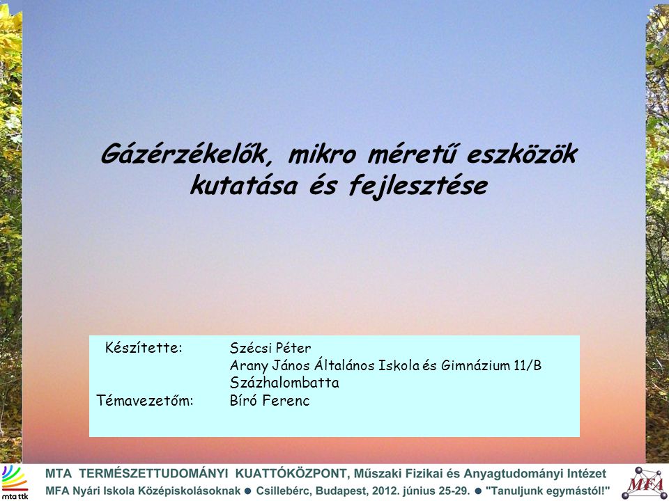 Gázérzékelők mikro méretű eszközök kutatása és fejlesztése ppt letölteni